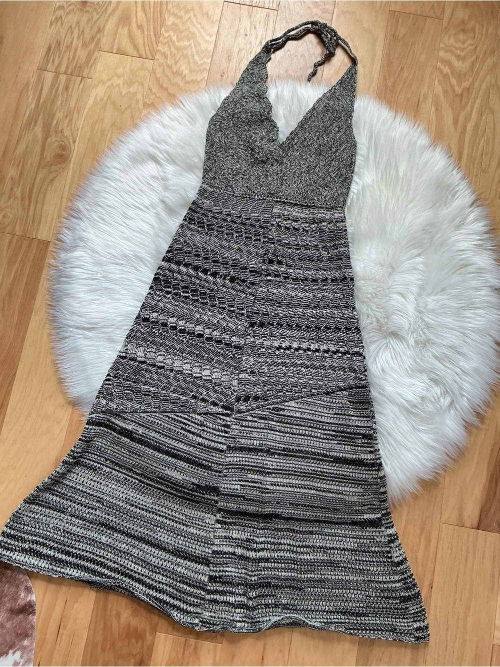 Rachel Comey Knit Pima Cotton Black and Gray Halter Maxi Dress Size Small